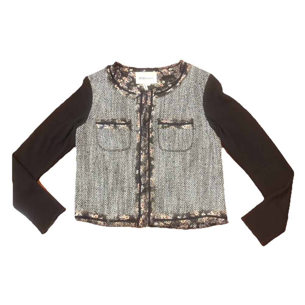 BCBGeneration Tweed Blazer Jacket Blouse Size:S Black/ White Floral